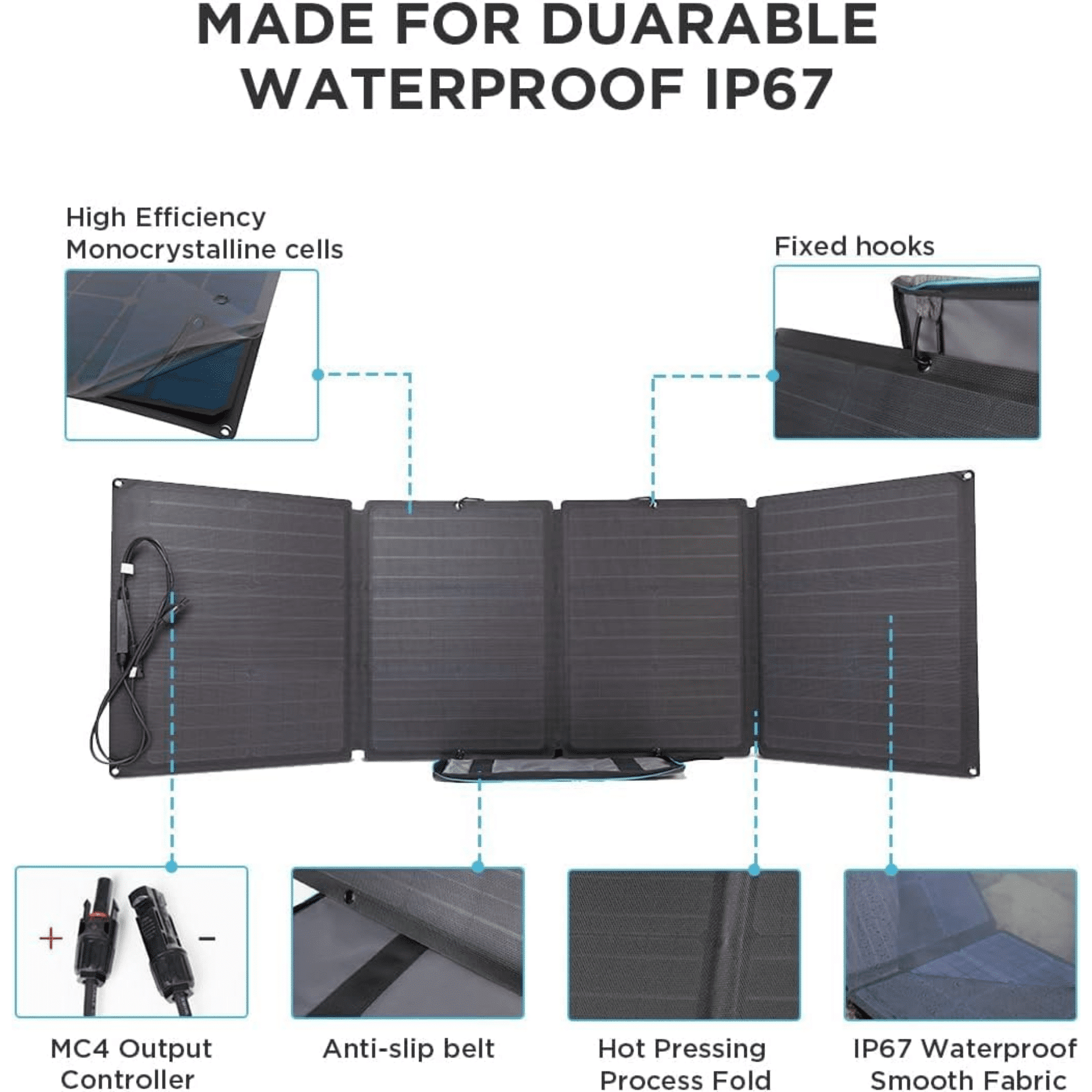 Panel Solar Ecoflow 160w Portable Solar Panel (21.4v(max) 9.6a(max)) (portátil Plegable) (Ángulos De Soporte Ajustables)(ip67 Resistente Al Agua/a Prueba De Polvo) (22% De Eficiencia De Transferencia Solar) (tipo De Célula: Silicio Monocristalino) – 5006401005 – Efsolar160w - Imagen 4
